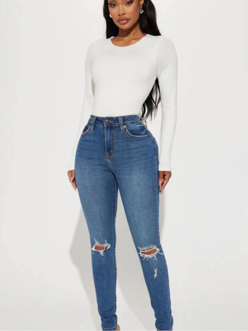 Fashion Nova Dark Blue Distressed High-Rise Skinny Jeans